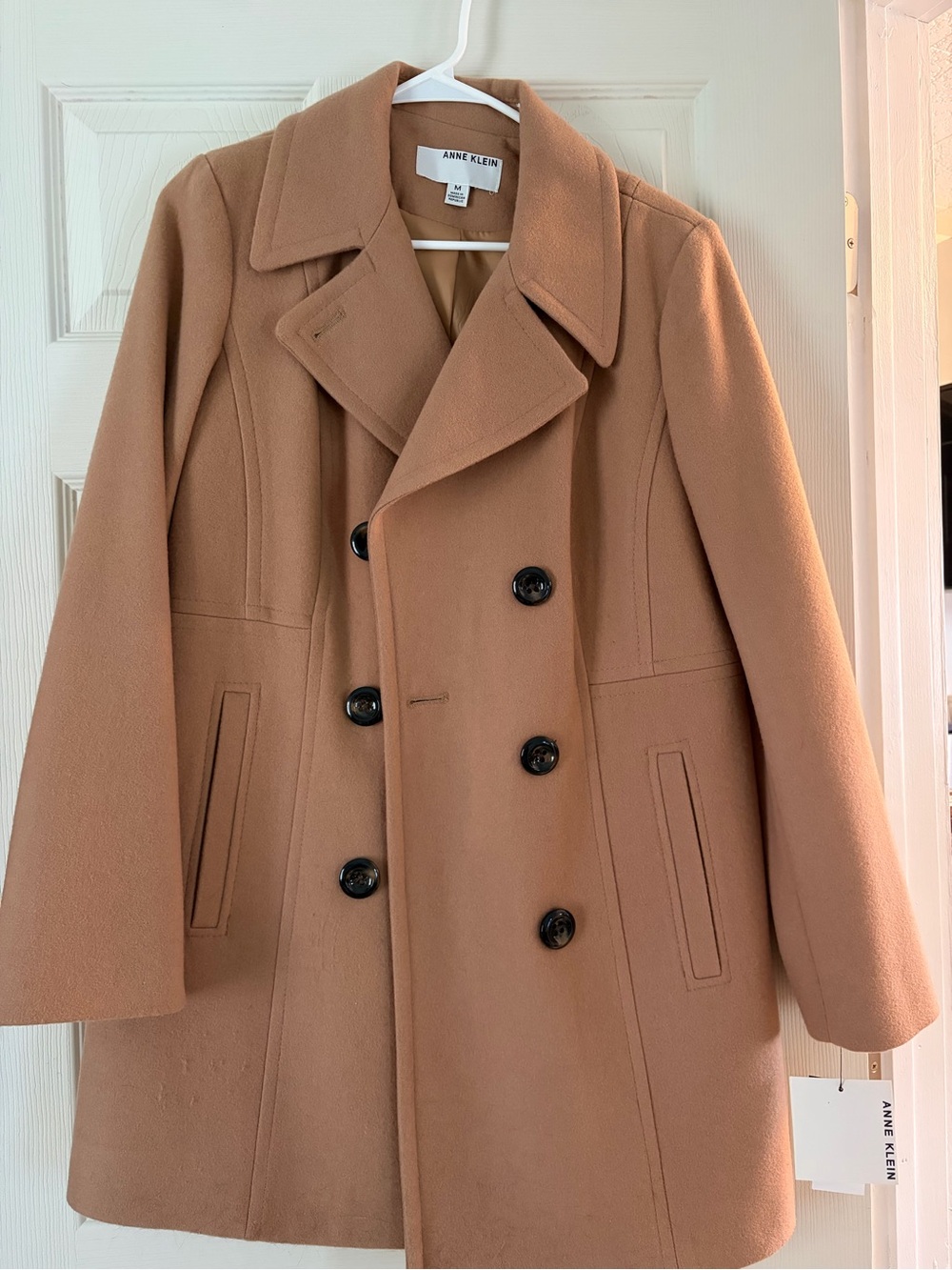 Anne Klein Camel Tan Double-Breasted Trench Coat